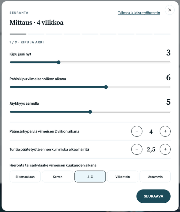 Seuraa edistymistä